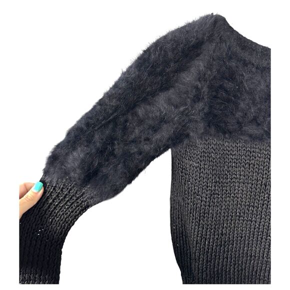 Nicole of Miami Vintage Angora Crochet Off Shoulder Black Sweater Medium Large - Picture 3 of 4